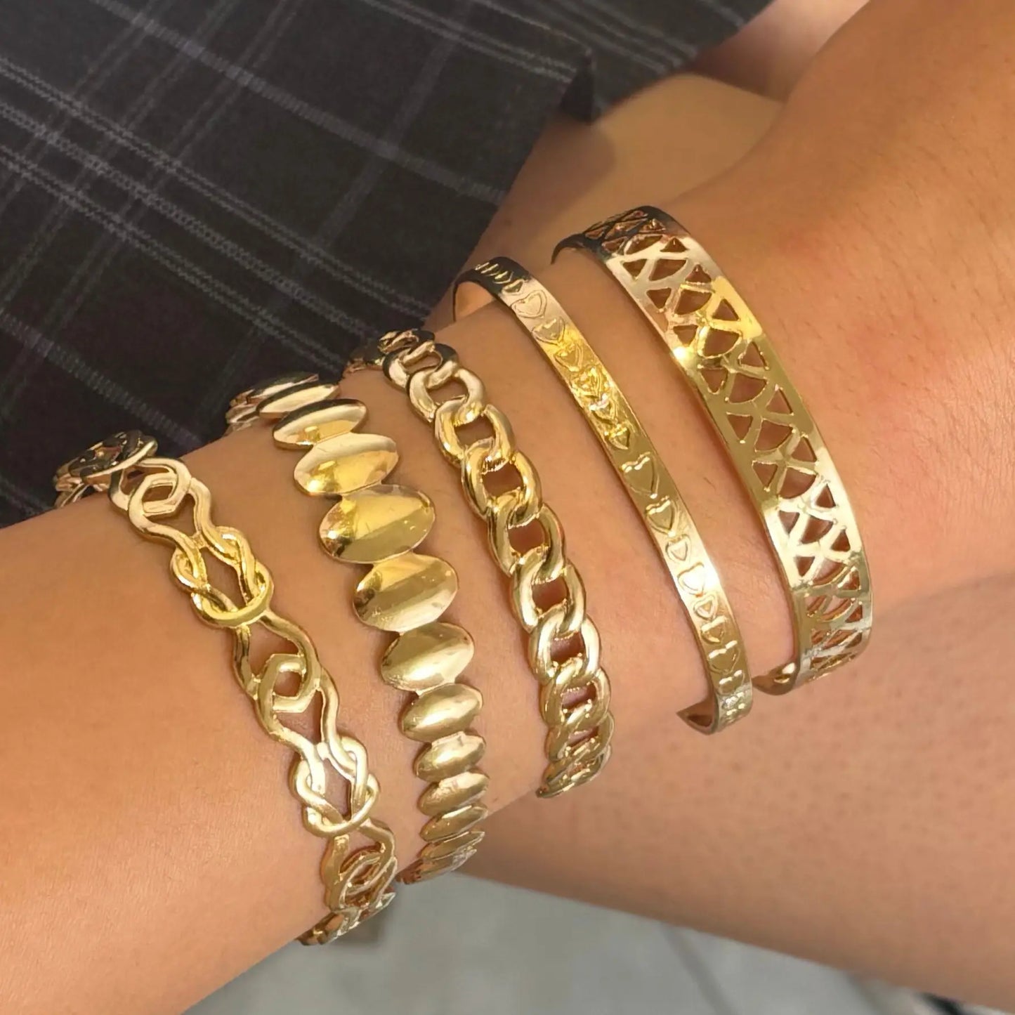 Golden Edge – SET DI 7 BRACCIALI PUNK RETRO IN ORO LUCIDO