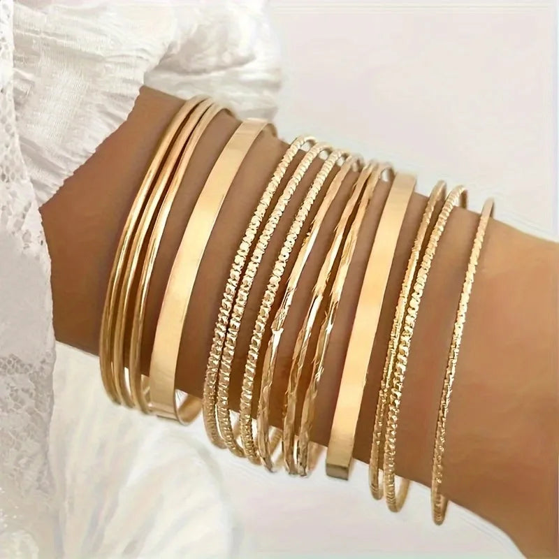 Golden Edge – SET DI 7 BRACCIALI PUNK RETRO IN ORO LUCIDO