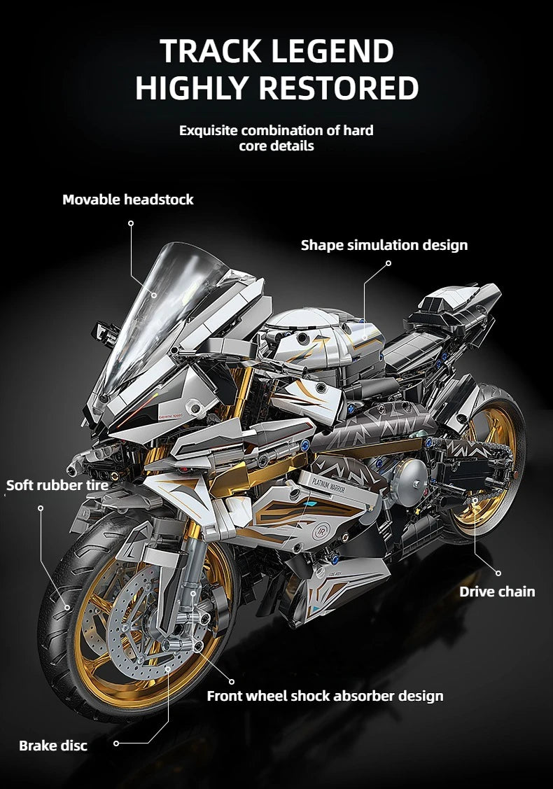 TOYLINX 2045PCS Motorcycle Building Block Set – Alloy Racing Bike Model for Kids & Adults